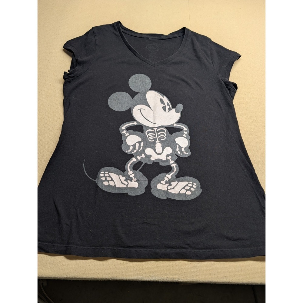 Disney Girls Mickey Mouse skeleton raglan baseball shirt sz L glow in the dark